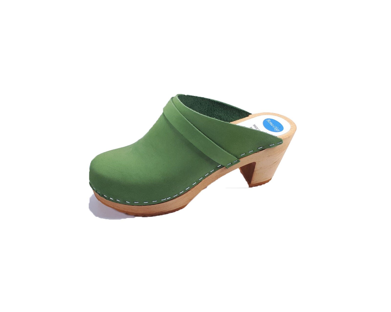 כפכפי עץ עקב גבוה ירוק בהיר