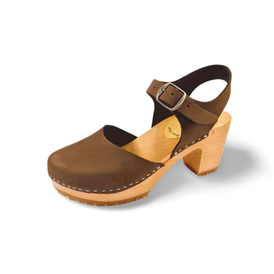 כפכפי עץ בובה חום גבוה