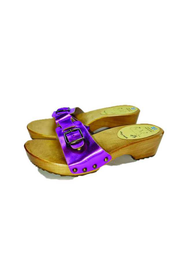 כפכפי עץ רונה אוליביה סגול מטאלי