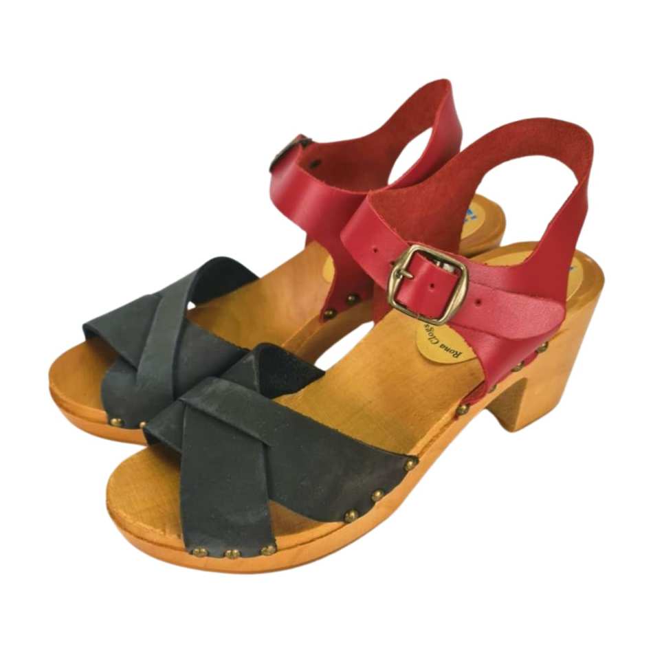 סנדלי עץ ורוד אפור. כפכפי העץ של רונה