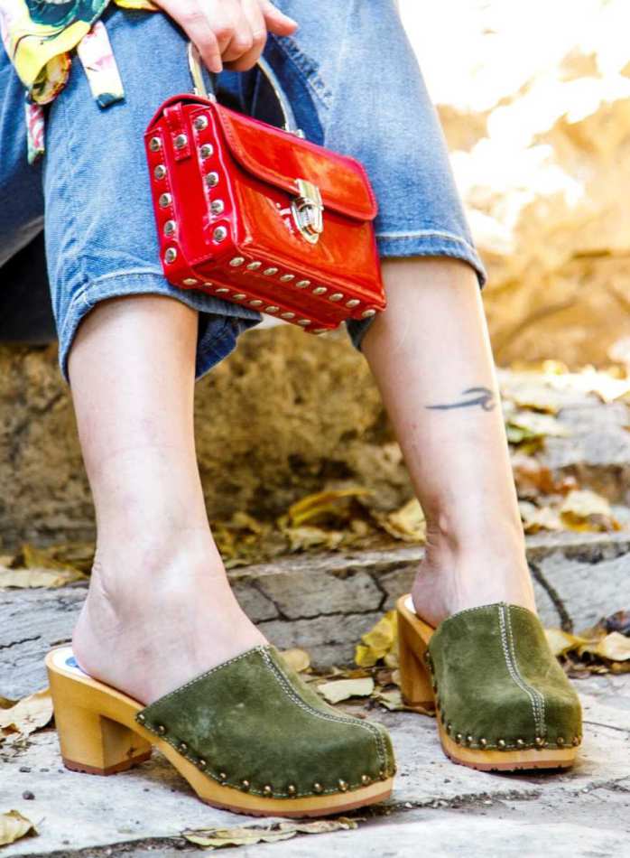 קבקבים ירוק זית ניטים דגם ריו