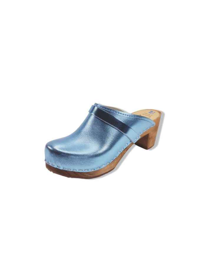 כפכפי עץ רונה כחול מטאלי