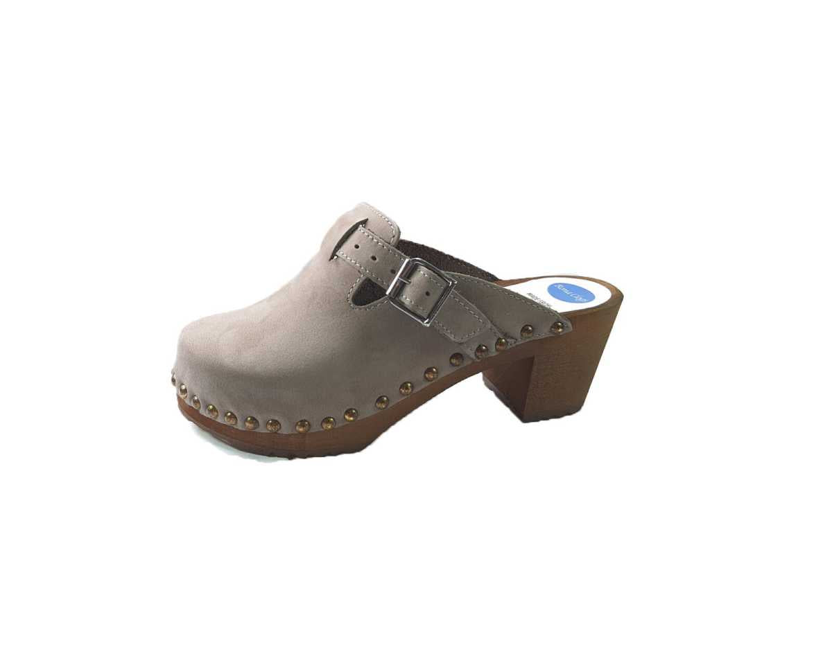 כפכפי עץ עקב גבוה מילי אפור