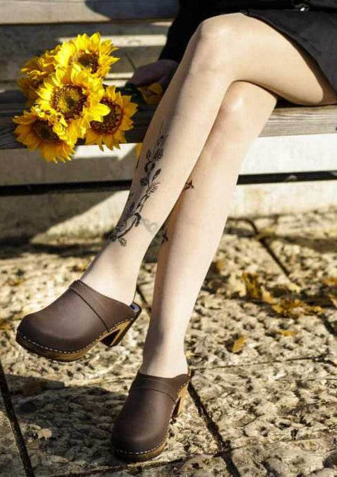 קבקבי עץ חום כהה גבוה RONA CLOGS