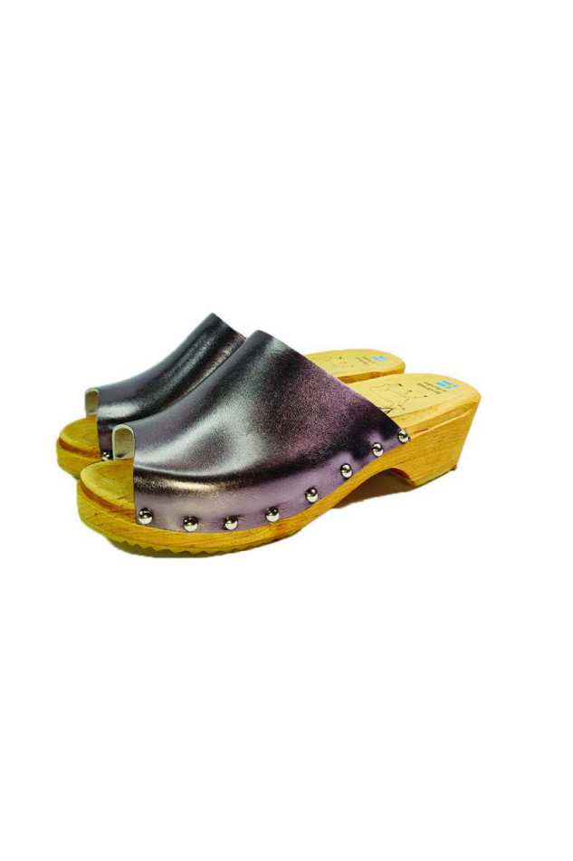 כפכפי עץ פתוחים צבע פלטינה