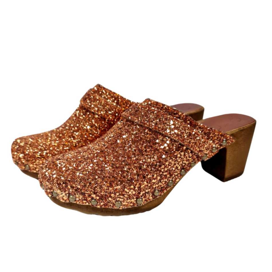 כפכפי עץ פנטזי ברונזה נצנצים