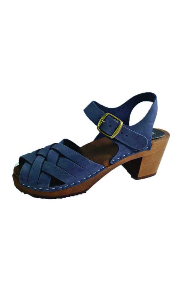 סנדל כחול סוליית עץ