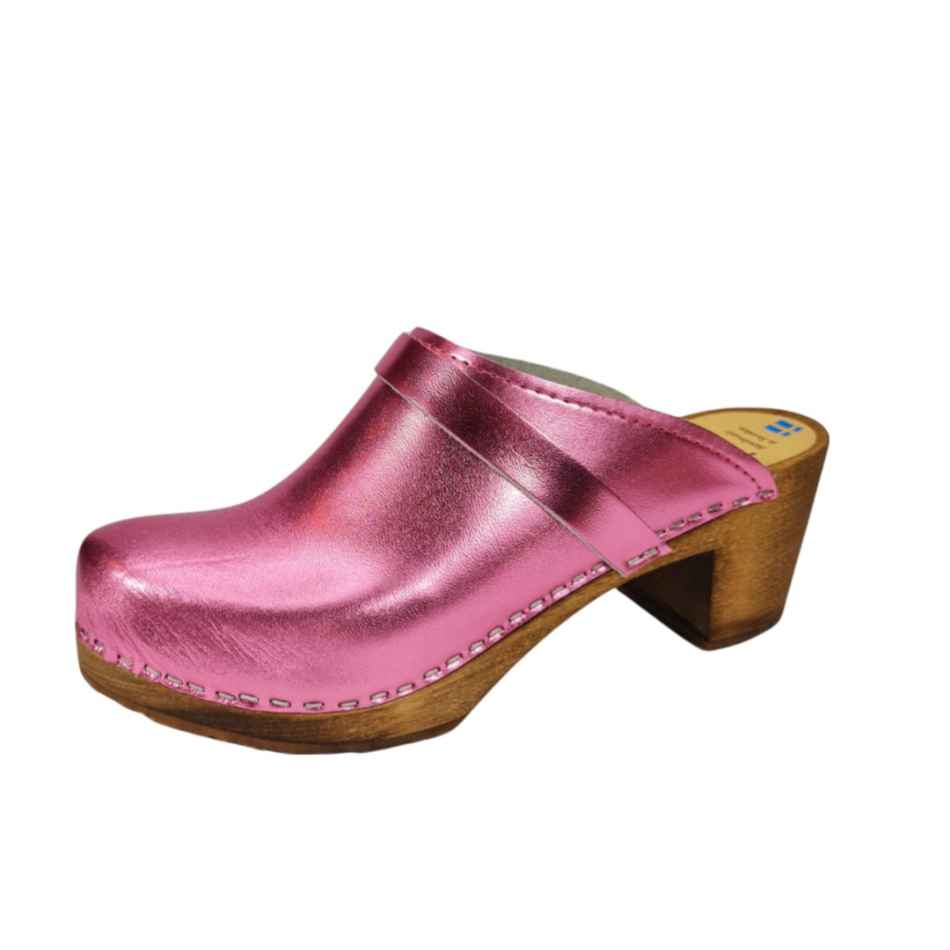 כפכפי עץ ורוד מטאלי