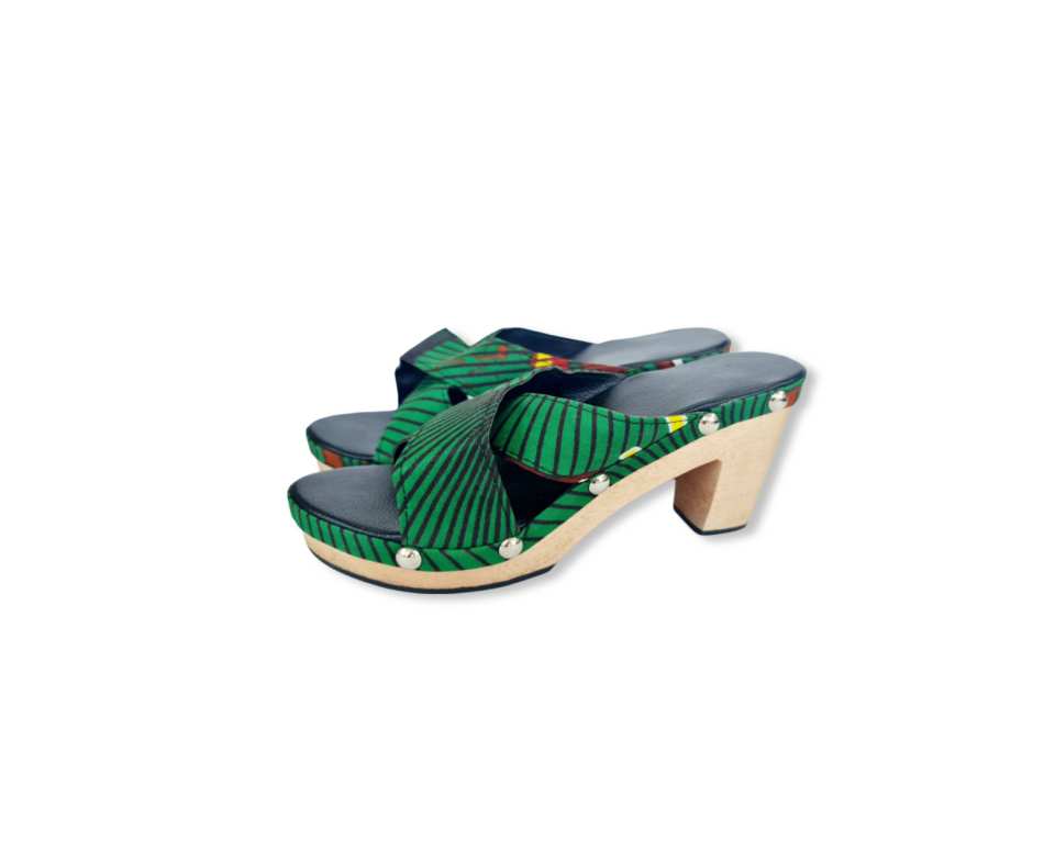 כפכפי עץ רונה דגם לילי איקס ירוק