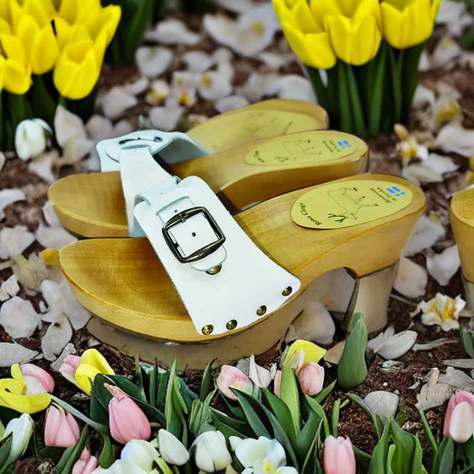 כפכפי עץ שול אוליביה לבן