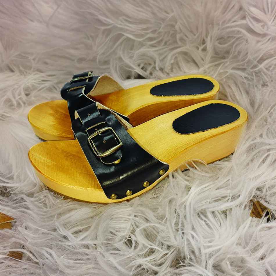 קבקבי העץ של רונה אוליביה שחור כפכפי שול