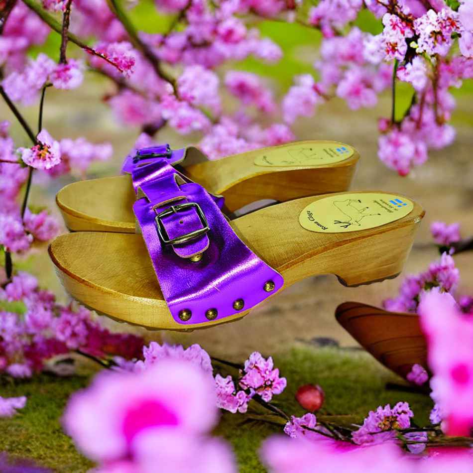 כפכפי עץ רונה סגול מטאלי