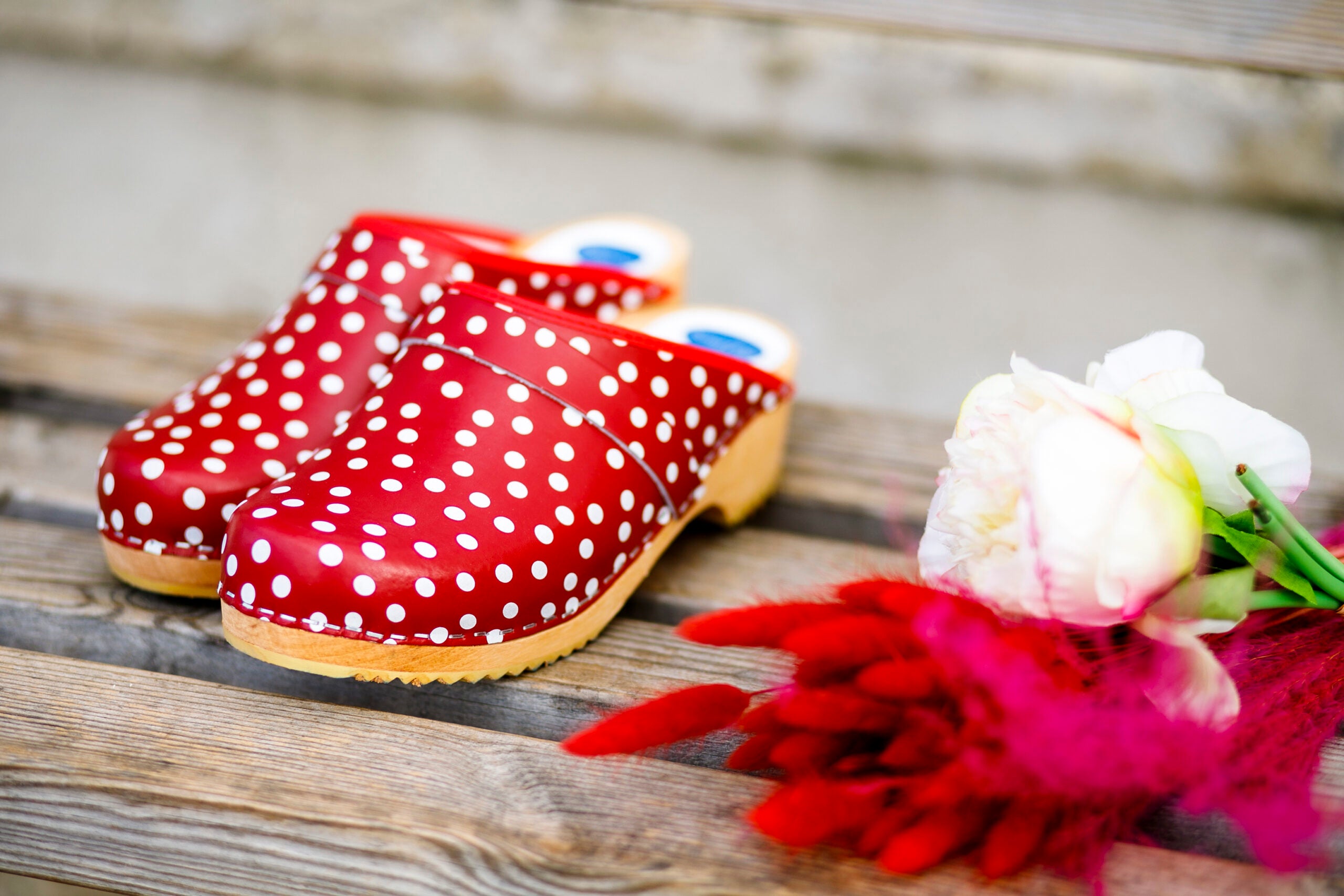 כפכפי עץ רונה אדום נקודות